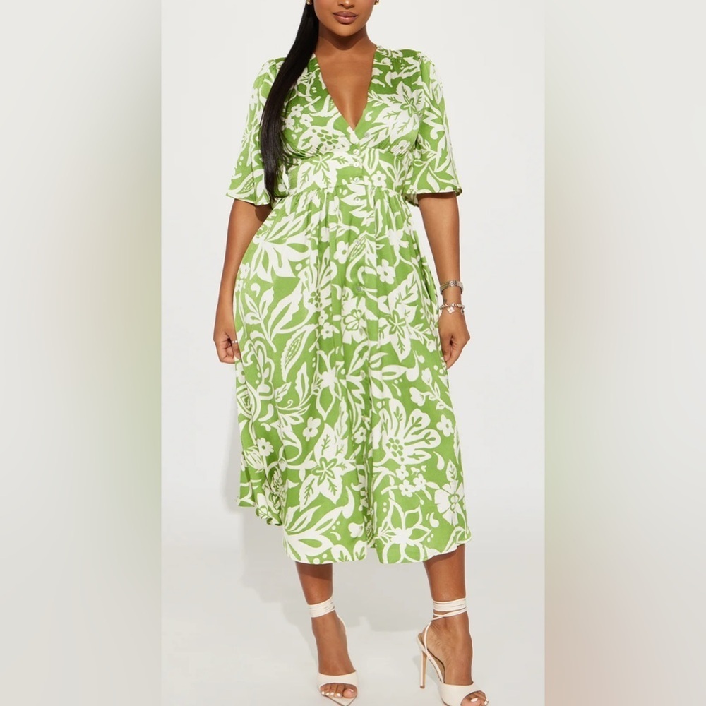 Fashion Nova Margaret Satin Midi Dress Green Size L (0659)